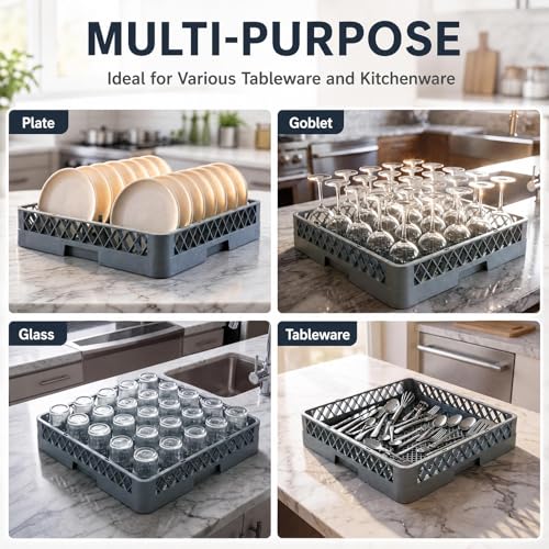 Maxdot 2 Pack Commercial Dishwasher Racks - Full Size 19.5" Plate & Flatware Set - Blue Gray Variation 2