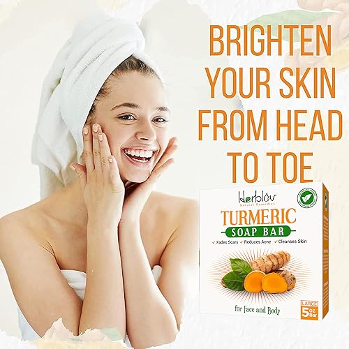 Natural Turmeric Soap Bar for Face & Body ? Skin Brightening Soap for Dark Spots, Intimate Areas, Underarms ? Exfoliating Face Wash Reduces Acne, Fades Scars & Cleanses Skin ? 5oz Made in USA