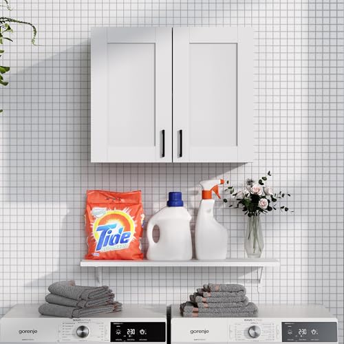 White Wall-Mounted Kitchen Cabinets with 2 Doors and Adjustable Shelf - 12.4"D x 23.6"W x 19.7"H - 2 Door Variation