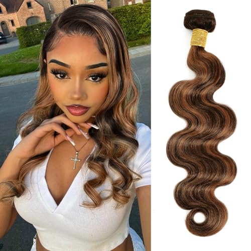 MOMOSHERO 1B/30/12in Human Hair Body Wave Bundles - Blonde Balayage Ombre, Virgin Remy, Sew-In Weave