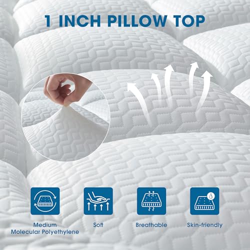 Full Size White Dual Layer Cooling Memory Foam Mattress Topper 2 Inch Gel + 1 Inch Pillow Top with Deep Pocket