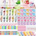 132 Pcs Spa Party Supplies for Woman, Include Facial Mask, Face Cream, Hand Creams, Lip Balms, Under Eye Patches, Lip Mask, Foot Bath Bombs, Sleepover Spa Party Favors Bulk Gifts