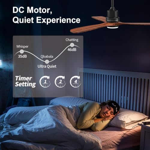 Obabala 52-Inch Walnut Ceiling Fan with Lights and Remote - Reversible 3-Blade Indoor/Outdoor