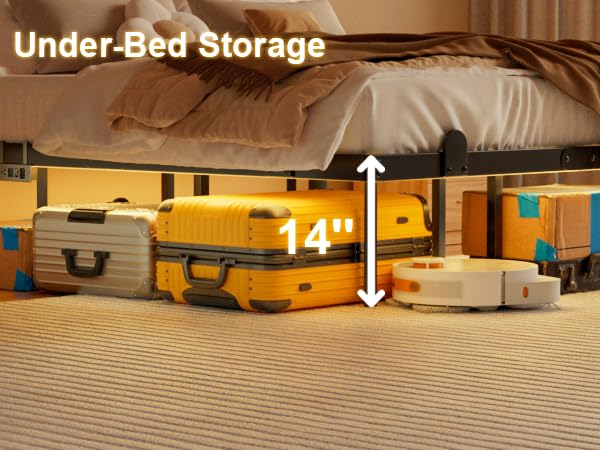 Floating Queen Bed Frame with LED Lights & Charging Station - 14" Variation