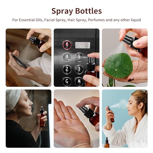 4 oz Amber Plastic Spray Bottles Pack of 36 with Funnels & Labels - Travel & Essential Oils