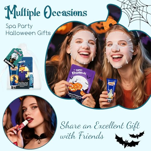 50 Pack Halloween Hand Cream, Facial Mask and Lip Balm Set, Bulk Halloween Gifts for Women, Halloween Decorations, Halloween Party Favors, Halloween Basket Stuffers and Halloween Skincare