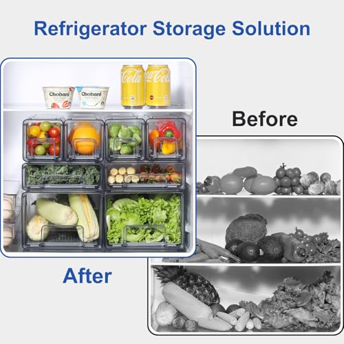 Bronkeeper Refrigerator Organizers Set with 2 Small + 1 Medium + 1 Large Drawer Bins