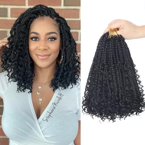 Julen 10 Inch Boho Box Braids Crochet Hair 1B Pack of 8 Curly Ends Pre Looped