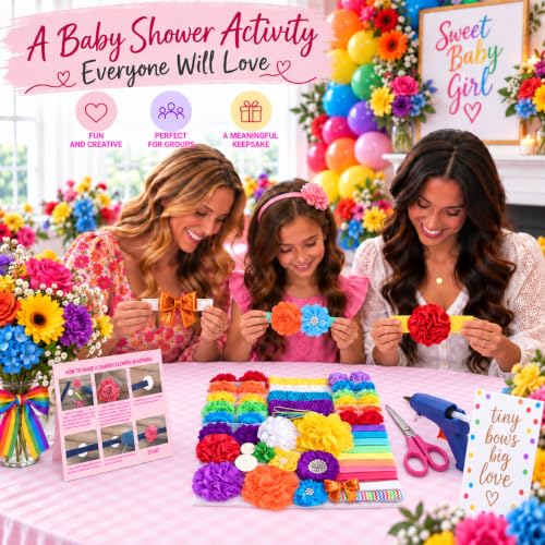 Rainbow Baby Shower Headband Kit — makes 30 headbands with felt, flowers & elastic