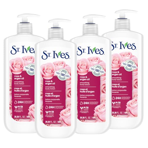 St. Ives Smoothing Hand & Body Lotion with Rose & Argan Oil, 21 fl oz, 4 Pack (4 Count)