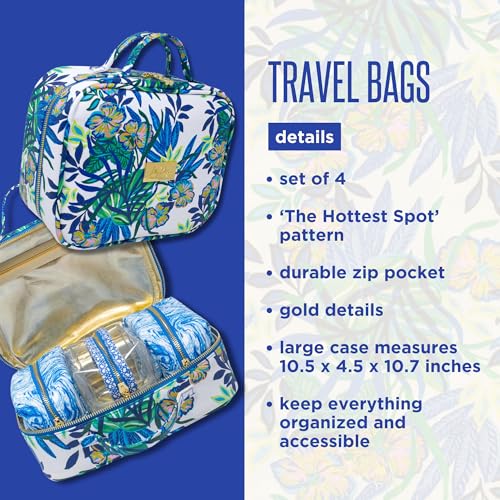 Lilly Pulitzer 4 Piece Travel Toiletry Bag, Cute Luggage Case for Adults, Zipper Pouch Set for Cosmetics, Small Pouch Bag for Supplies, Makeup or Toiletries (The Hottest Spot)