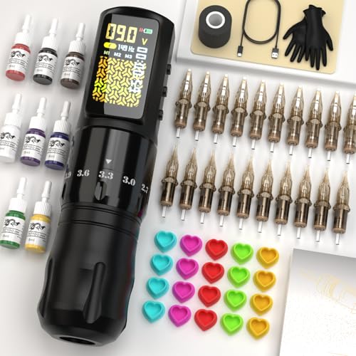 OZER Professional Tattoo Pen Set with High-Capacity Battery & 20 Ink Cartridges