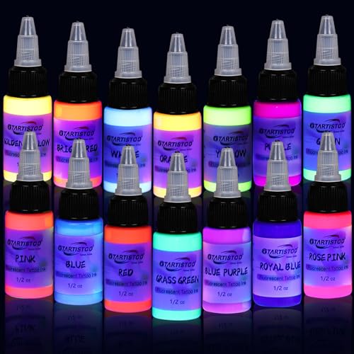14 Color UV Fluorescent Tattoo Ink Set - Bright Long-Lasting Pigments