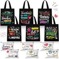 Blosssound 12 Pcs Teacher Appreciation Gift for Women Canvas Tote Bag Thank You Teacher Cosmetic Makeup Bag