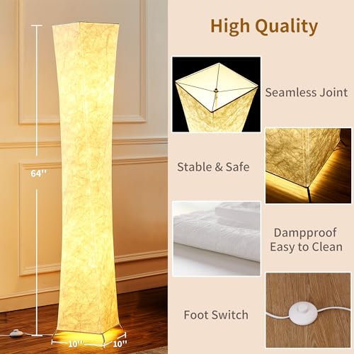 Dimmable 64-Inch Floor Lamp with Foot Switch - Adjustable Brightness, White Fabric Shade