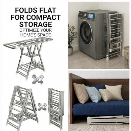 Heavy Duty Stainless Steel Clothes Drying Rack - 71 Inch Foldable Laundry Organizer with Wheels