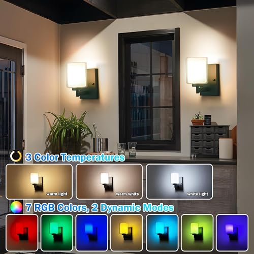 Wireless RGB Dimmable Wall Sconce Set of 2 with Remote - Black | Rechargeable Bathroom & Mirror Lighting