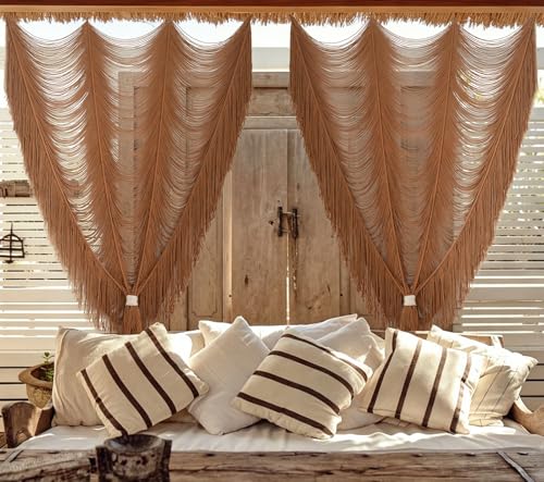2 Panels Macrame Curtains 59x75 Inches Room Divider Door Khaki Set of 2