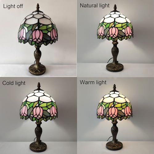 Pink Tulip Tiffany Table Lamp Small Stained Glass Desk Lamp 3-Way LED – XPHMXP