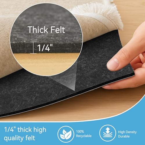 9' x 12' Waterproof Felt Rug Pad - Non Slip 1/4 Inch Thick for Hardwood Floors - Floor Protection & Cushion
