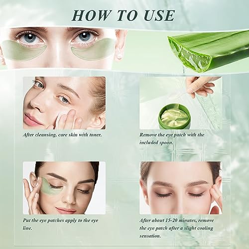 Under Eye Patches for Puffy Eyes and Dark Circles ? 60 PCS Aloe Vera Under Eye Mask with Pure Natural Extracts to Combat Puffiness, Fine Lines, Wrinkles, and Bags