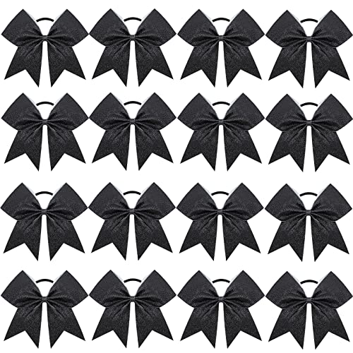 Large Glitter Cheer Bows for Cheerleaders with Elastic Hair Ties - Black