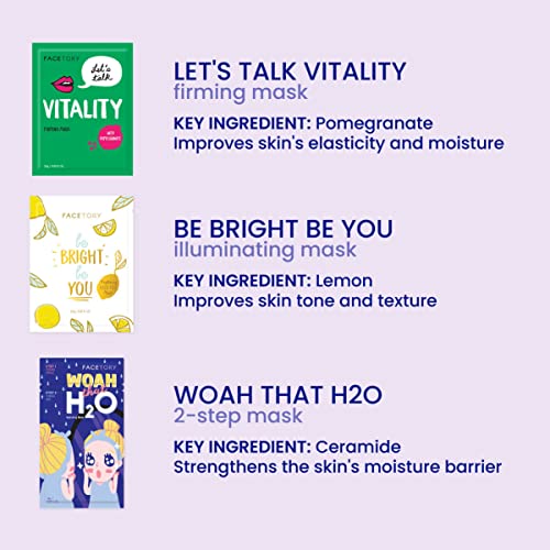 FACETORY Best of 7 Korean Face Mask Variety Pack - 14 Count, Includes Seven Set x2