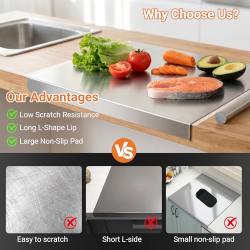 Extra Large Stainless Steel Cutting Board with Lip - 31.5" L x 22.8" W