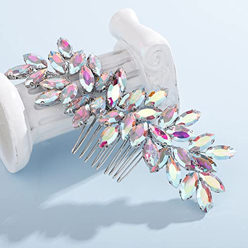Teyglen Women's Full Rhinestones Hair Comb - Shiny Bridal Side Comb, AB Color, Metal, 15 cm, Luxurious Hair Accessory for Special Occasions