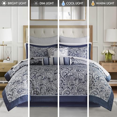 Navy Jacquard Comforter Set with Cotton Sheets - 12 Piece Queen, Variation of Navy Biab