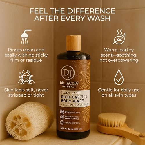 Castile Body Wash with Sandalwood - Plant-Based Liquid Soap 32oz 2 Pack
