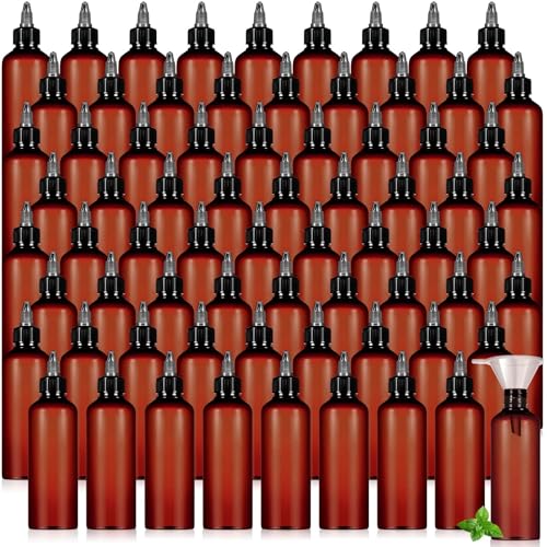 50 Pack 3.4 oz Amber Hair Oil & Applicator Bottles with Funnels - Travel Size