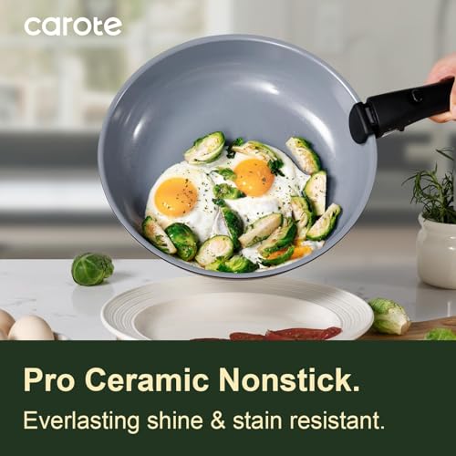 Ceramic Cookware Set with Detachable Handles - 19 Pieces, Non-Stick, Black/Gray