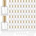 Domensi 60 Pcs 15 ml Glass Perfume Bottles Mini Glass Empty Spray Atomizer Bottles Bulk Refillable Perfume Dispenser Container with Pump Tool for Travel Cleaning Skin Care(Gold)
