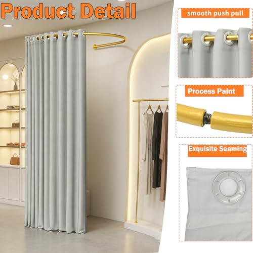 Portable U-Shaped Changing Room Divider for Boutique Privacy - Gray Linen