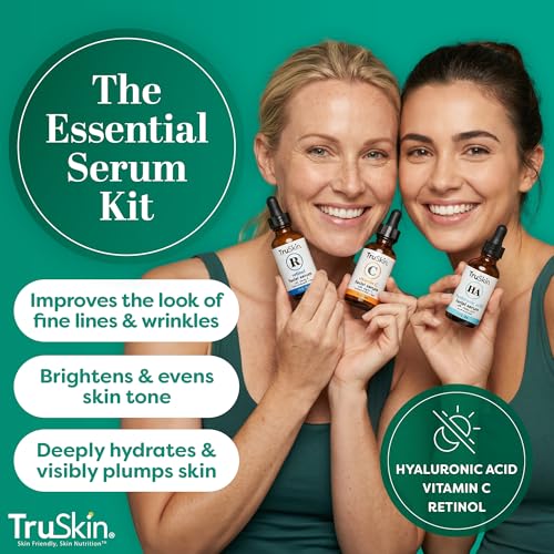 TruSkin Face Serum Trio ? Vitamin C, Retinol & Hyaluronic Acid Anti-Aging Serums for Face ? AM, PM & All-Day Skincare Routine ? Brightening, Smoothing & Hydrating Facial Serums, 1 fl oz Each