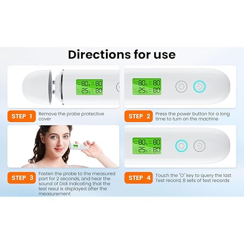 Professional Skin Moisture Tester, Digital Facial Oil Detector, High Precision Skin Hydration Analysis Meter, Hydration monitor,Portable Skin Analyzer with LCD Display & Fluorescent Agent Detection