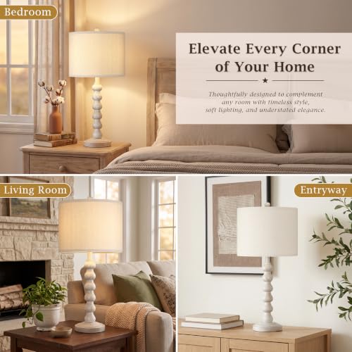 Lovlast 27-Inch Farmhouse Off White Table Lamp for Living Room & Bedroom