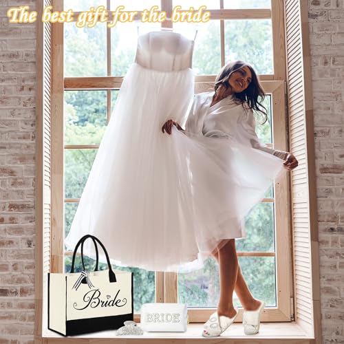 Bridal Gift Set with Tote Bag, Makeup Bag, Robe, Slippers & Hair Clip - Bride to Be Gifts