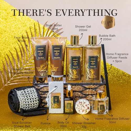 Charcoal & Cedar Spa Gift Set for Men & Women - 14PCS Relaxation Kit with Body Butter & Bubble Bath