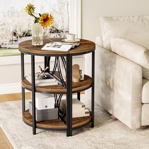 LITTLE TREE Brown Half Moon End Table with 3 Tiers | Rustic Coffee & Bedside Side Table