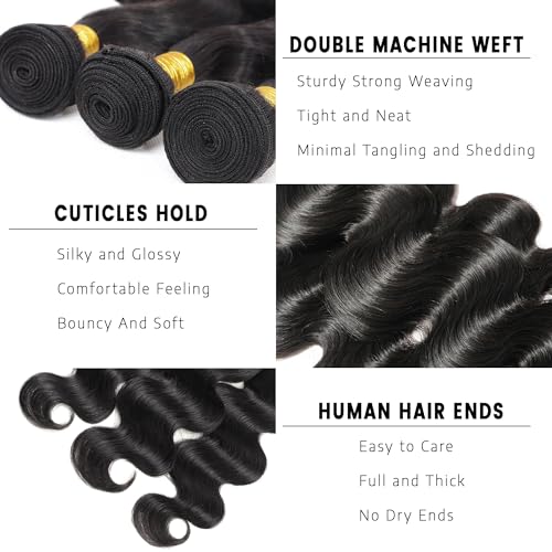 Brazilian Virgin Body Wave Hair Extensions 3 Bundles 18-34 Inch Black #1B