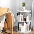 Nidouillet Rotating 2-Tier Round Bookshelf - 360° Swivel Corner Bookcase, Wooden Space-Saving Storage for Living Room & Bedroom, White