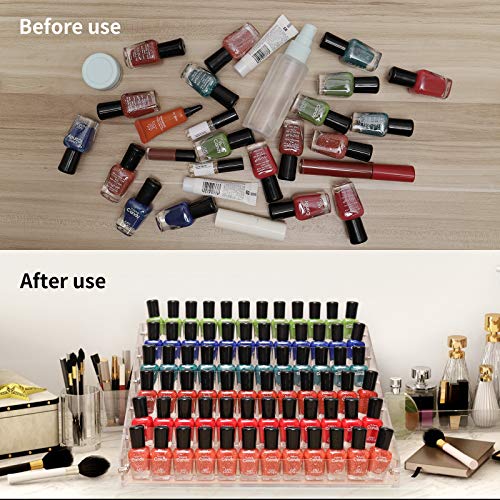 6-Tier Clear Nail Polish Organizer Rack - Pack of 2, Holds 48-96 Bottles