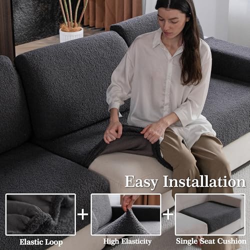 OHSIO Couch Cushion Covers for Sectional Sofa - Dark Gray, 2 Seat + 1 Chaise
