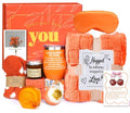 Self Care Gift Set for Women - Fall Spa Basket with Candle, Socks, Blanket & More - Orange Themed Relaxation Gifts - Standard