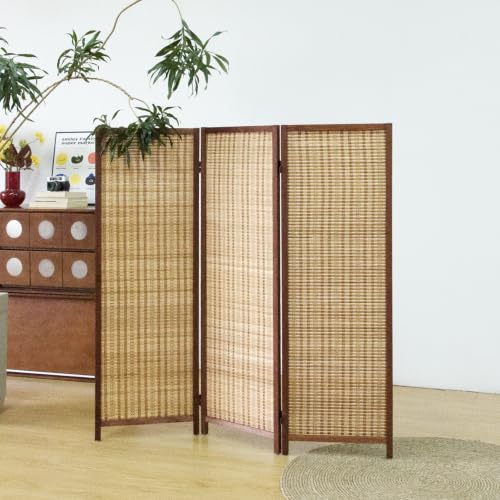 Brown 3-Panel Short Bamboo Room Divider Screen - Freestanding Privacy Partition