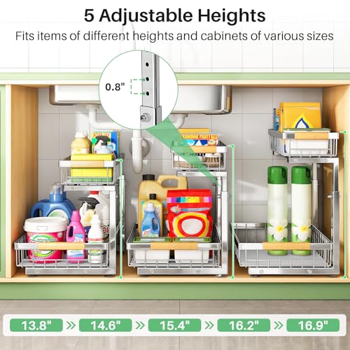 Kitstorack Silver 2-Pack Under Sink Organizer 2-Tier Slide Out Cabinet Shelf
