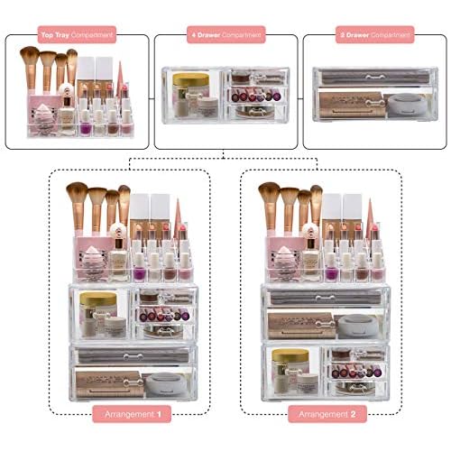 Sorbus Large Clear Makeup Organizer - Detachable 3-Piece Jewelry & Make Up Organizers and Storage Set - Spacious Cosmetic Display Tower - Makeup Organizer for Vanity, Bathroom, Dresser & Countertop