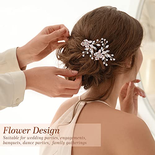 4 Pieces Bridal Rose Gold Hair Accessories Set for Weddings & Bridesmaids